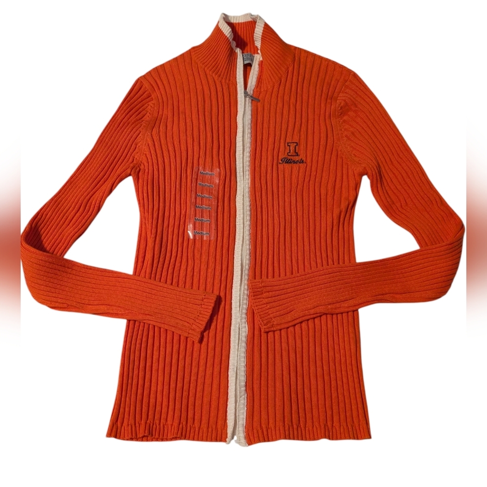 Y2K University Of Illinois Orange Ribbed Women's Sweater Size Medium NWT